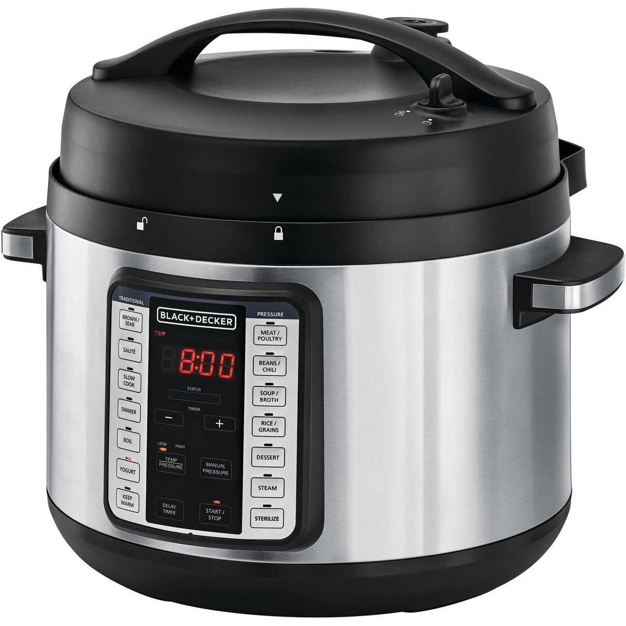 Black+Decker Electric Pressure Cooker, 10 Liters, 1350 Watt, Black and Silver - PCP1010 Black+Decker Electric Pressure Cooker, 10 Liters, 1350 Watt, Black and Silver - PCP1010